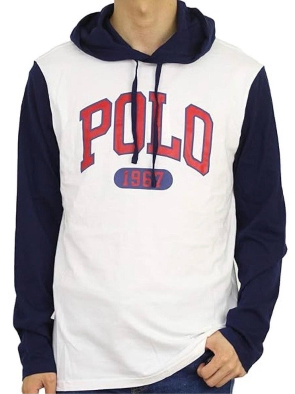 Polo by Ralph Lauren White, Navy & Red Hooded Long-Sleeve Shirt
